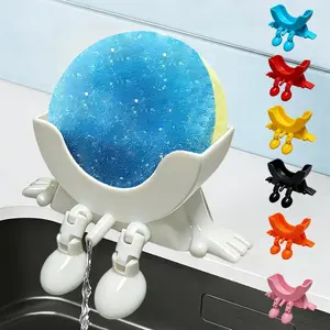 Cute Sponge Holder with Drainage,3D Printed Funny Sponge Stand for Sink,with non-slip pads,Suitable for Holder,Keeps Your Sponge Dry Smiling (White)