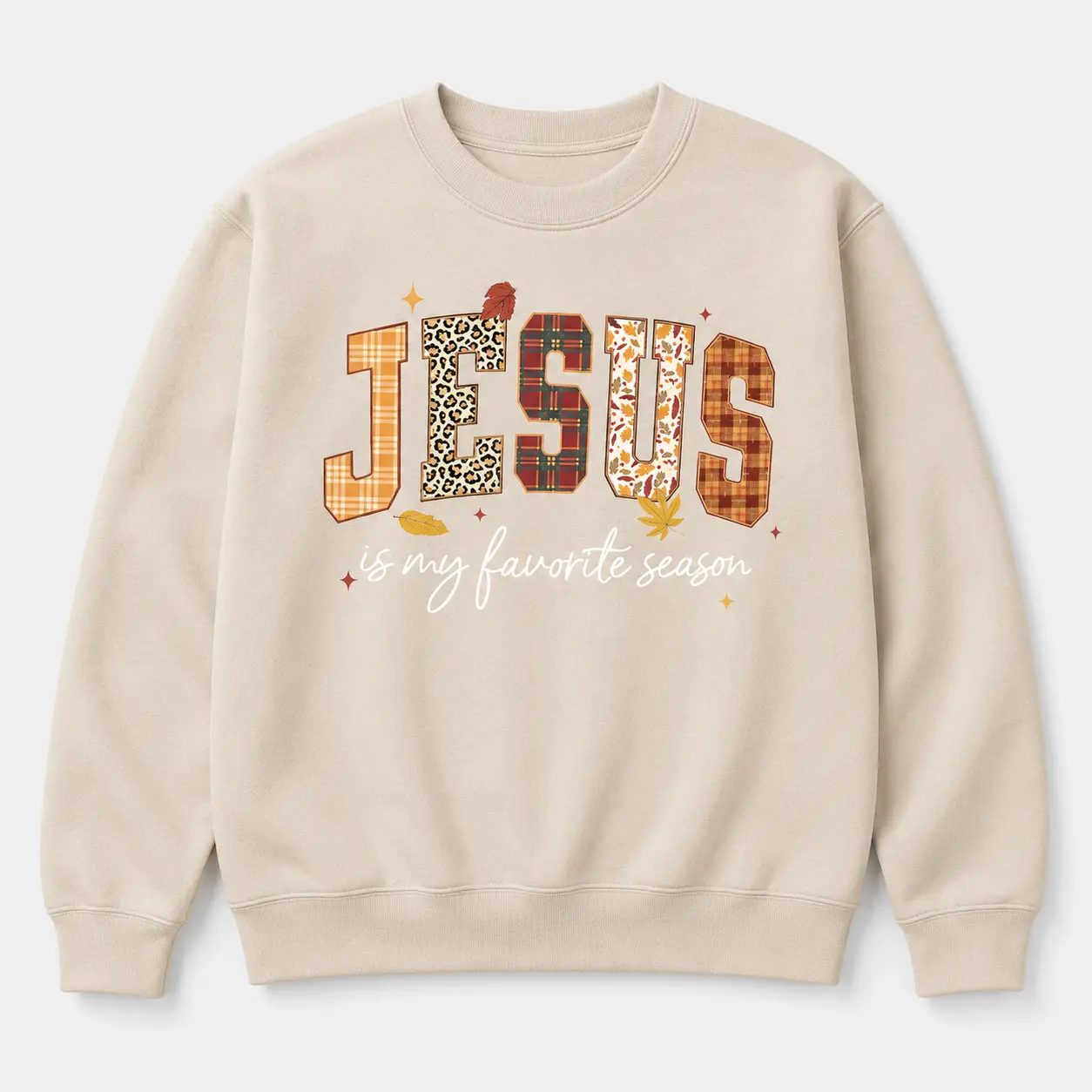 Jesus Is My Favorite Season Sweatshirt, Christian Fall Crewneck, Plaid Autumn Graphic, Faith Based Outfit Clear Everyday Garment Hoodie Printed Style