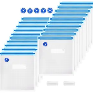 Sous Vide Bags  27 count,  Vacuum Sealer Bag, Vacuum  Storage Bag for Sous Vide Cooking/Microwave Heating - 20 count Vacuum Zipper Bags & 2 Seal Clips & 5 Air Valves (11 * 10in) 2.9L