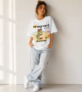 Pregnant Girl Summer Dinosaur T-Shirt Party Wear, Unisex Graphic Shirt Vacations Summer Beach Funny Announcement Maternity Tee