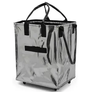 Rolling Tote  Y2K Style Rose Gold Fabric with Smooth Wheels Perfect for Grocery Travel Beach Work Limited Time Sale Shopper Handbag carry luggage Large Capacity Waterproof Trolley Bag