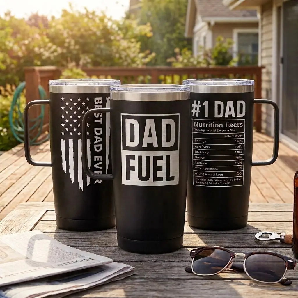 SANDJEST Sturdy Stylish #1 Dad Best Dad 20oz Stainless Steel Tumbler with Handle & Lid, Double Wall Insulated Portable Coffee Cup, Ideal for Summer Travel, Gift for Him