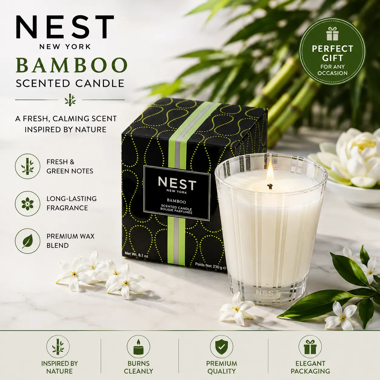 [Deal for your] Pack 2 NEST Scented Candles - 3-Wick Non-Toxic Fresheners for Home Decor & Relaxing Ambiance - Green Notes, Lush Jasmine, White Lotus, Hyacinth - Ideal Gift for Any Celebration