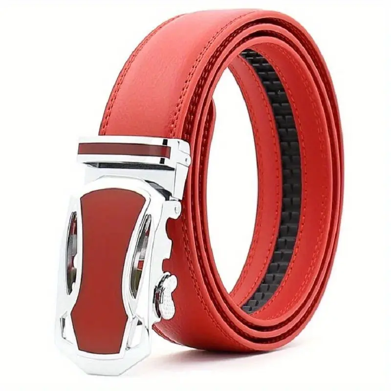 Men's Classic Genuine Leather Belt with Automatic Buckle, 3.5cm Adjustable Fashion Design for Business & Casual Wear, Fashion Leather Belt, Leather Waist Belt