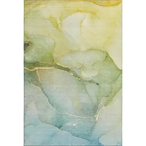 HomeRoots 646905 9x12 ft. Green & Ivory Abstract Transitional Dual-Color Rectangular Area Rug, Machine-Made, Washable, with UV Protection, Dual-Color Area Rugs, Rectangular Area Rugs