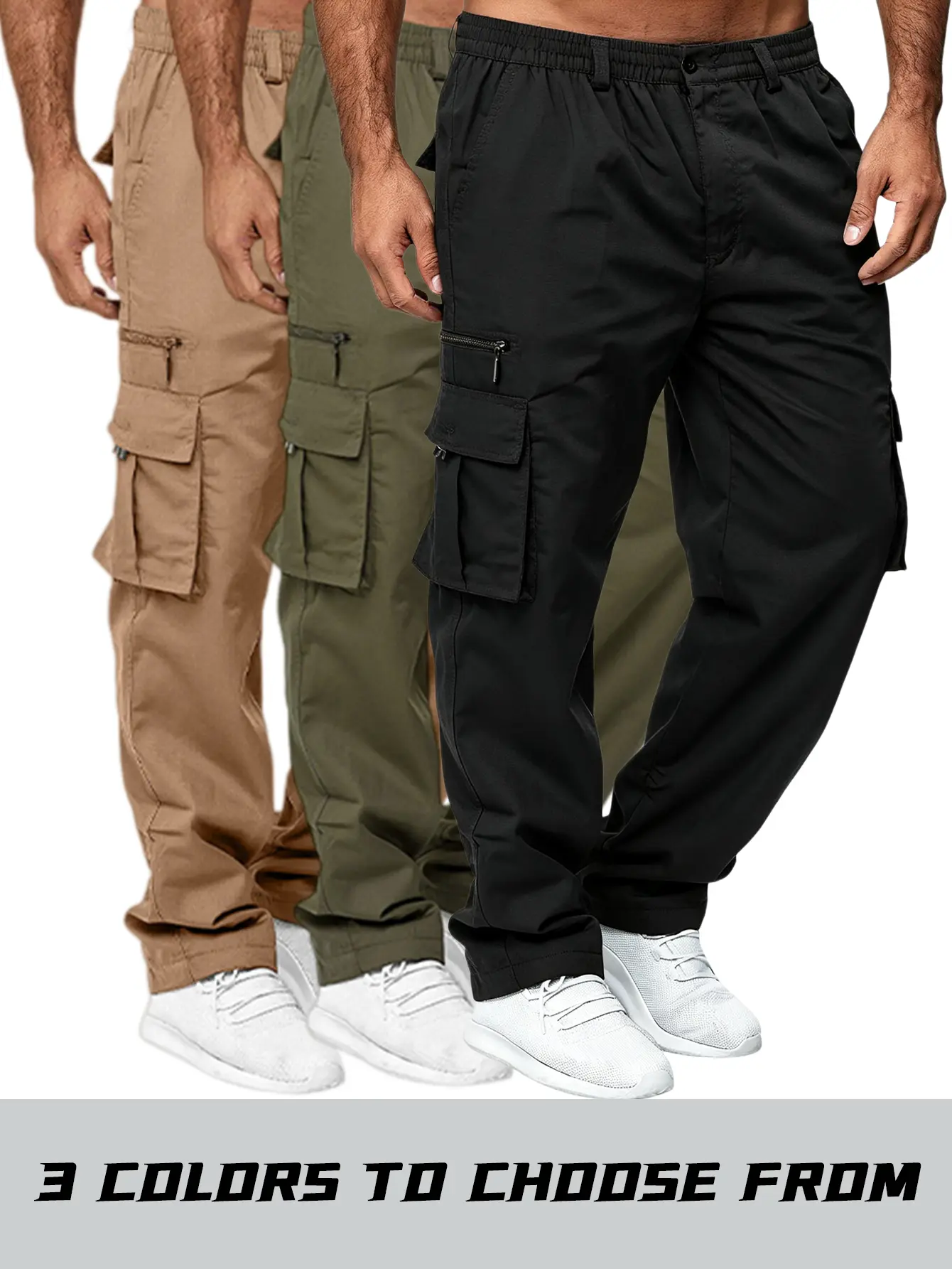 Men’s multi-pocket straight cargo casual pants, durable and tear-resistant long trousers, available in three colors, suitable for daily commuting and outdoor walks.