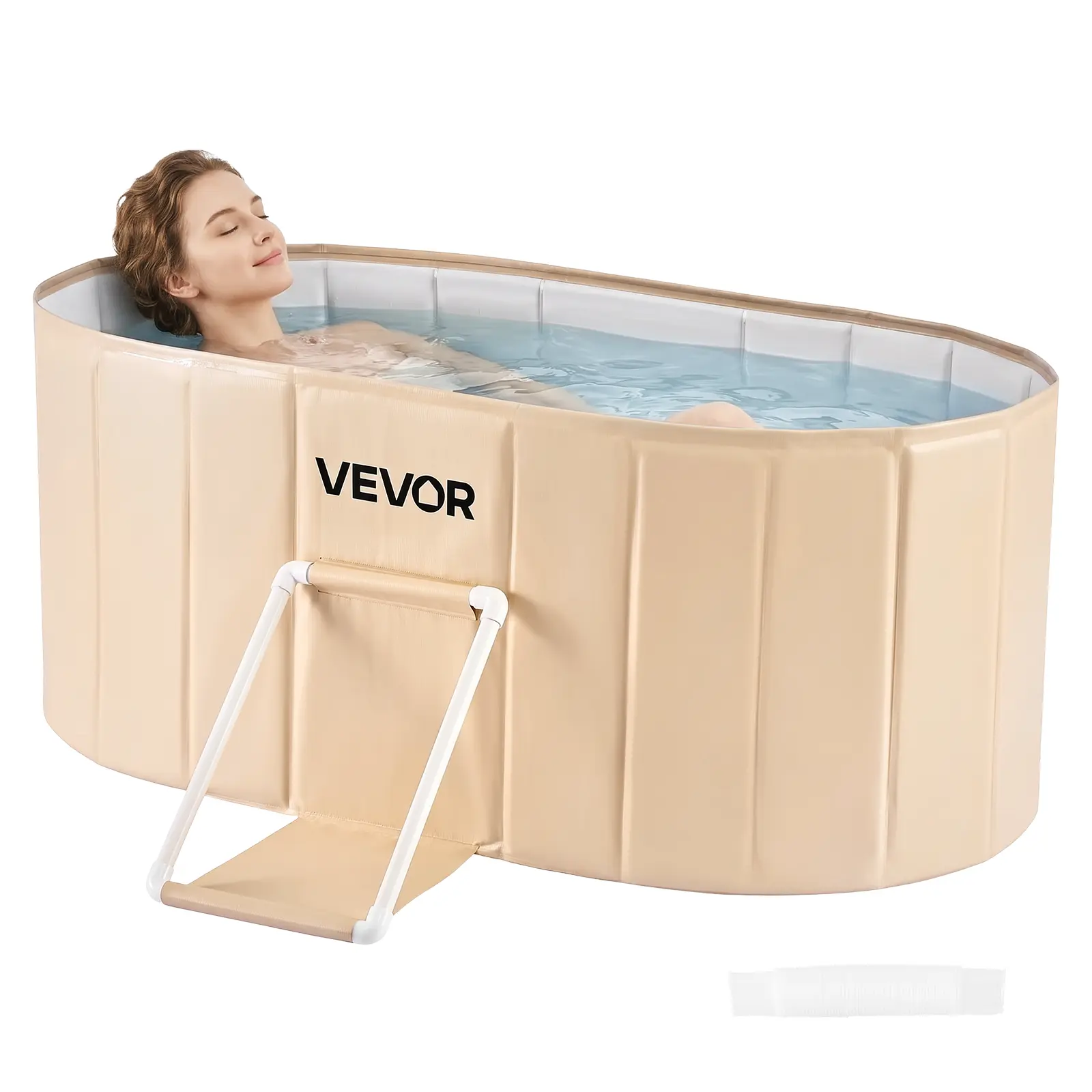 【toolupgrade】VEVOR Portable Foldable Bathtub 47.2"x23.6"x19.7" Soaking for Adults Beige, for Bathroom Shower Stall, 5-Layer Insulation, Space Saving, Family Hot SPA Ice Bath Tub with 2 Drain Ports, Indoor Outdoor