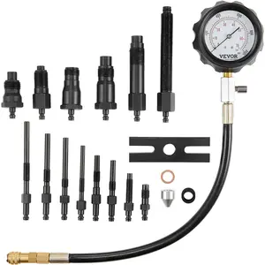 VEVOR Diesel Engine Compression Tester, 18 pcs Cylinder Pressure Test Tool Kit, with 0-1000 psi Gauge and Adapters, Diesel Injector Tester Check Cylinders in Diesel Trucks, Tractors, Equipment