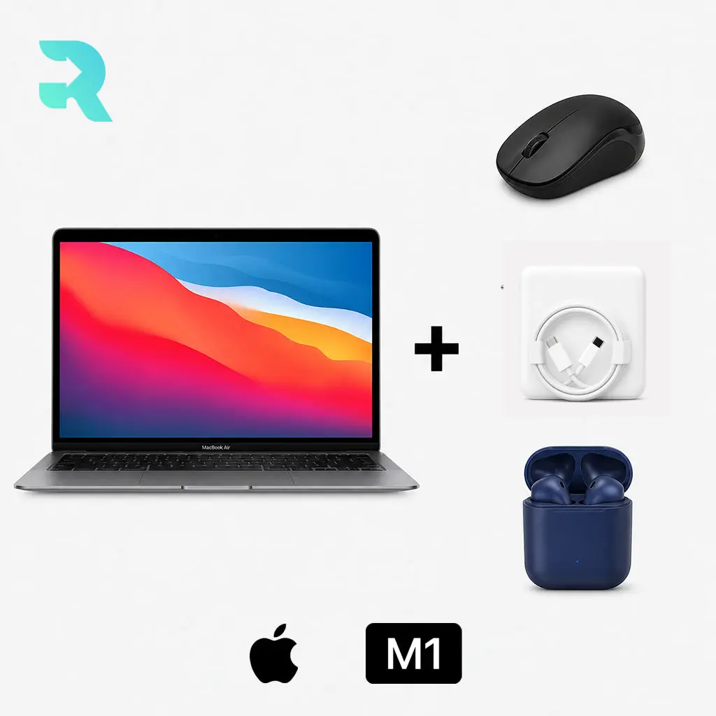 Refurbished Apple MacBook Air 13" (2020) M1 8GB/128GB Space Gray Good Condition with Generic Wireless Mouse + USA Essentials True Wireless Earbuds + Charger