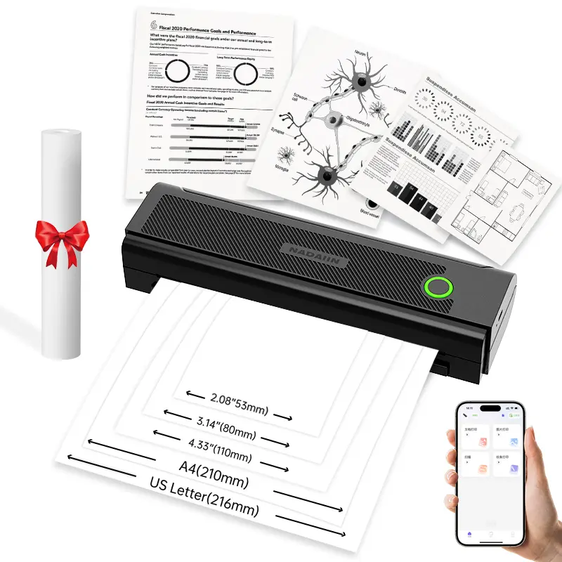 portable a4 printer-Wireless Bluetooth Printer for Phone & Computer, Inkless Mobile Printer for Documents, Labels & Receipts Sticker label printers