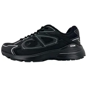 Dior B30 CD Sneakers Men's Low-Top Lace-Up Casual Running Shoes in Black with Reflective Logos & Ultra-Lightweight Outsole