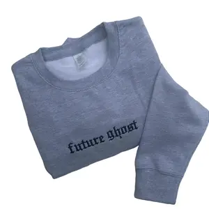Future Ghost Embroidered Crewneck Sweatshirt Alternative Fashion Long Sleeve Crewneck  Cotton