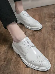Men's Fashionable Brogue Design Lace Up Dress Shoes, Casual Comfortable Business Style Shoes for Work Office, Male All-match Round Toe Shoes for Daily Wear