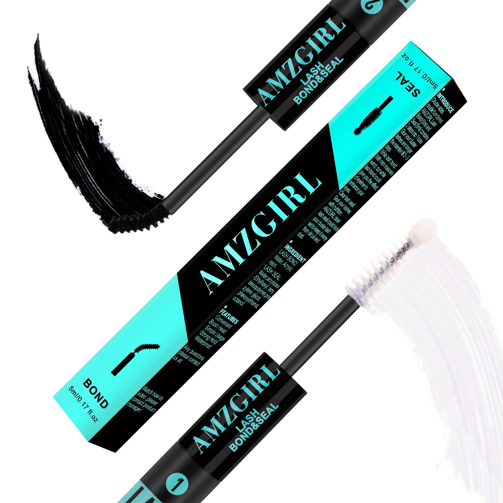 AMZGIRL LASH Bond & Seal 10ML Waterproof Cluster Lash Glue with Mascara Brush for Eyelash Extensions Strong Gentle Lash Cluster Glue