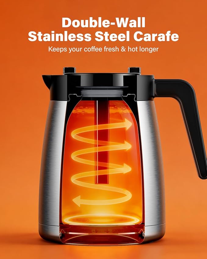 Programmable 5 Cup Drip Coffee Maker, Single Serve Hot & Iced Coffee Machine for K Cup & Grounds, 95oz Removable Reservoir, 6–24oz Brew Size, Strong Brew, Stainless Steel Thermal Carafe, Black