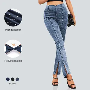 Imily Bela Womens High Waisted Stretchy Jeans Split Hem Straight Leg Denim Pants Trendy Going Out Outfit Bottoms Casual Chic Slim Fit Fashion Womenswear