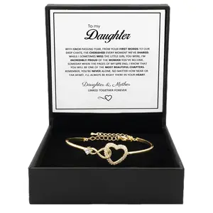 Sicbumi Heart Bangle Bracelet for Women, Love Bangle with Sparkling Stones, Golden-Plated Romantic Jewelry Gift with Box for Mom Wife Girlfriend Her on Valentine's Day Christmas Birthday Anniversary