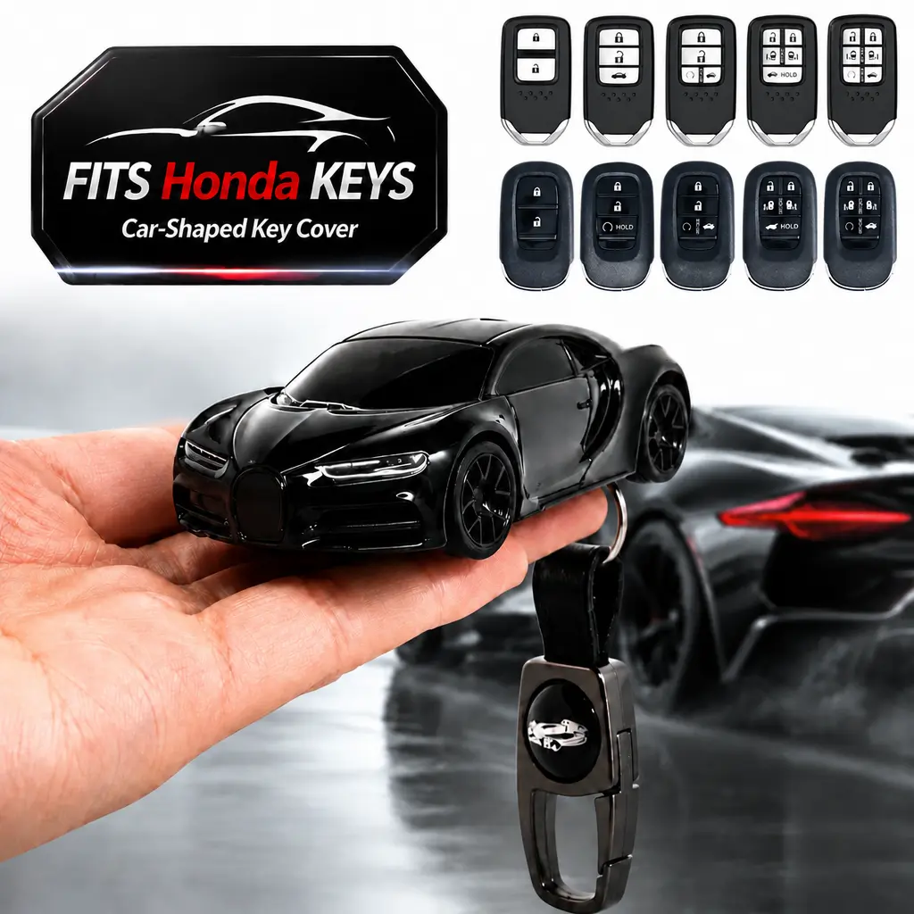 Key Fob Cover with Keychain for Honda, Fits Accord Civic CR-V Pilot Odyssey Passport, Smart Key Shell Case, Sporty Racing Design, Cool Craftsmanship for Premium Car Owners,  Holiday Gifts