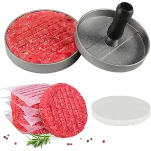 Burger Press Patty Maker Non-Stick  Hamburger Mold with 100 Free Patty Papers, for Beef Veggie Burger BBQ Barbecue Grill Dishwasher Safe,