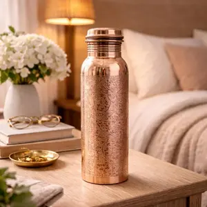 34oz Pure Copper Water Bottle, Handmade Engraved Ayurvedic Reusable Drinking Bottle for Water, Wellness & Gift