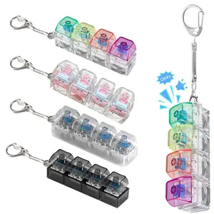 Keyboard Fidget Keychain with LED Lights,  4-in-1 Stress Relief  Clicker Toy, Keyboard Button Finger Clicker for Anxiety Relief, Sensory Decompression Toys, Button Stress Relief Fidget Gifts to Relief Stress