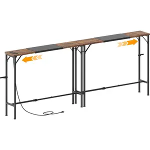 63.77-78.74" Adjustable Length Sofa Table with Power Outlet, Narrow Couch Table with Storage, Narrow Behind Couch Table with USB-C Ports for Living Room Entryway, Rustic Brown