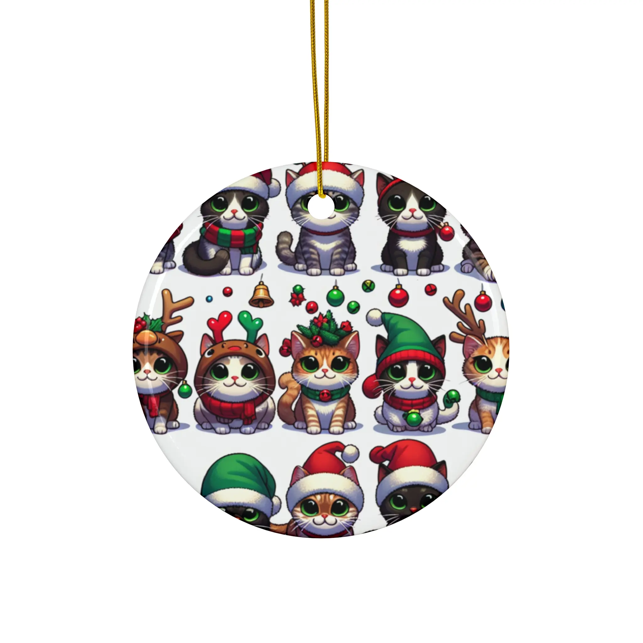 Cute Christmas Cats, Ceramic Ornament, 4 Shapes