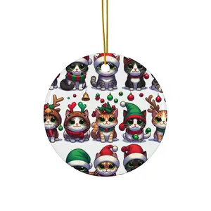 Cute Christmas Cats, Ceramic Ornament, 4 Shapes