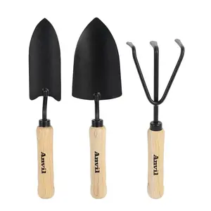 3-Piece Wood Handle Garden Tool Set (Trowel, Transplanter and Cultivator)