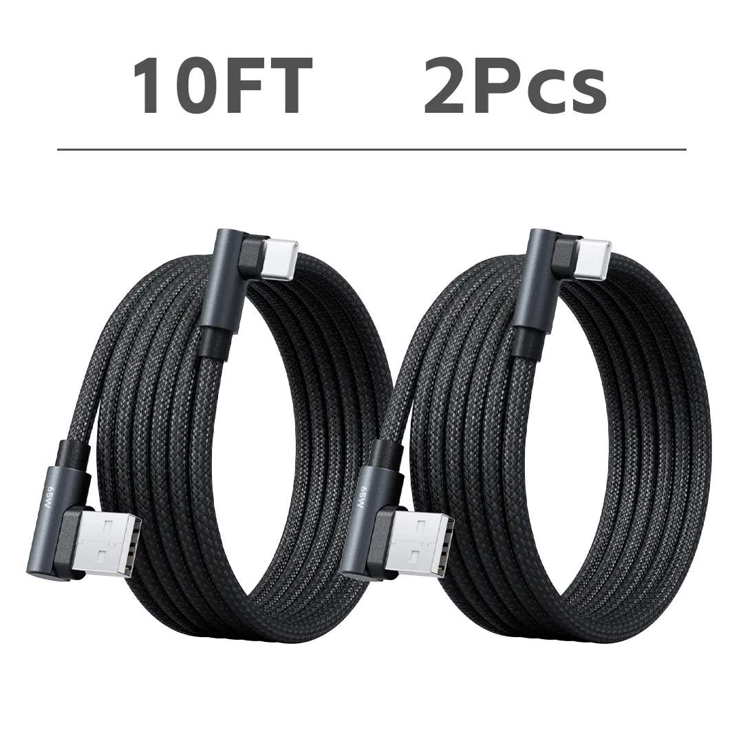 10FT Mobile USB-A to USB-C Fast Charging Cable with Durable Alloy Plug, Up to 65W Dual 90° Right-Angle Braided Cord, Compatible with iPhone 17/16/15 Series, Samsung Galaxy, MacBook, Nintendo Switch