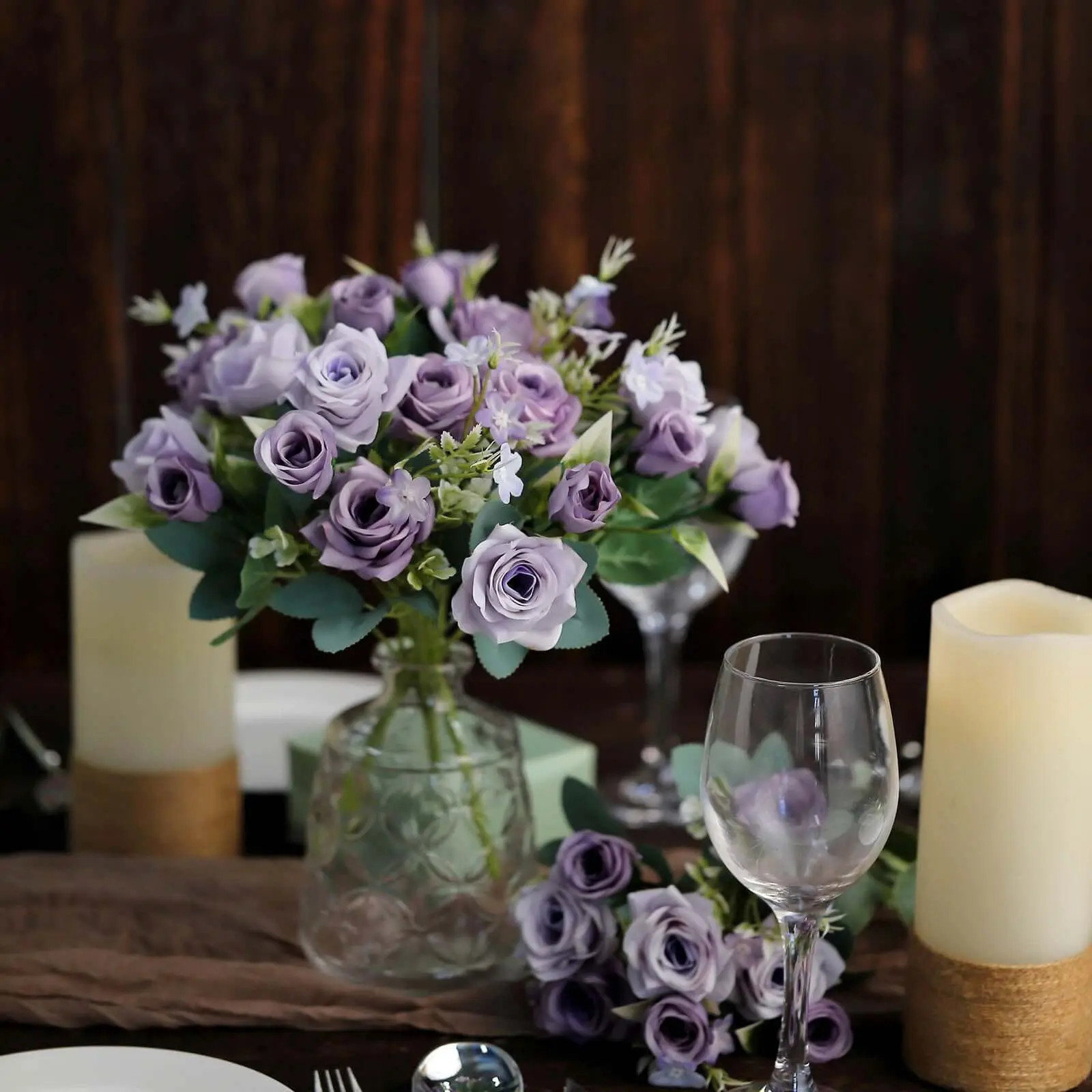 4-Pack 12" Lifelike Artificial Lavender Lilac Rose Bushes, Silk Fake Flowers for Indoor/Outdoor Decor, Table Centerpiece Home Supplies