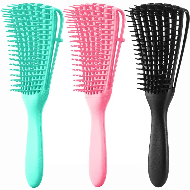 Afro Texturizing Hair Brushes & Combs Set (3 Pink, Green, Black) - Abs-Infused Anti-Frizz Detangling Tool with Adjustable Bracket, Ergonomic Design, Flexible Exfoliating Scalp Brush for 3a-4c Kinky Thick Long Strands, Wet/Dry Use, Lightweight Gift