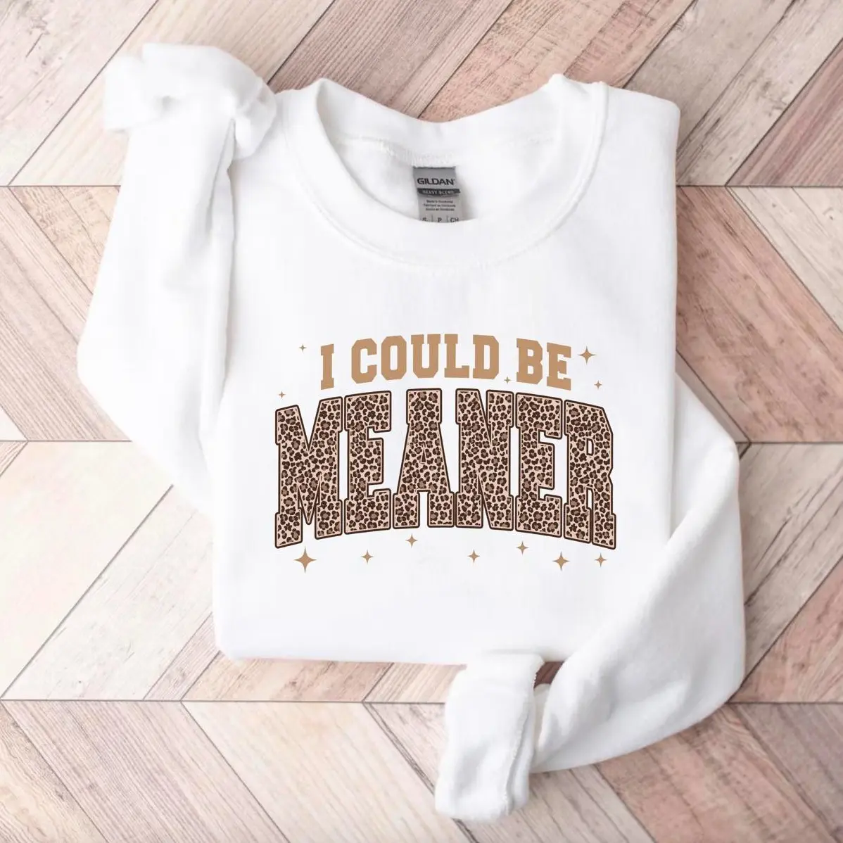 I Could Be Meaner Leopard Print Graphic Sweatshirt, Western Cowgirl Style Sassy Vibe