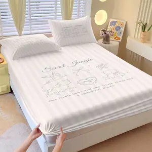 Set of 3 Bear Sheep Cartoon Pattern Fitted Sheet Set, Comfort Printed Pattern, Includes 1 Piece Sheet and 2 Pillowcases, Comfortable Bedding, Anti-Slip Dust Cover for Bedroom and Guest Room, Suitable for Kids and Adult Gifts