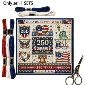 1 Set USA 250th Anniversary Cross Stitch Kit, 1776-2026 Patriotic Stamped Embroidery Kit for Beginners, DIY Needlepoint Set, Threads Needle Wall Decor Craft Gift, Gift for Veterans and Military Fans