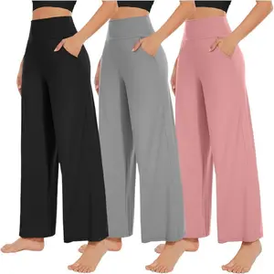 NEW3PackWomen'sWideLegPantswithPocketsHighWaistLooseSweatpantsCasualLoungeYogaWorkoutPalazzo