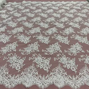 Bridal Beaded Lace Fabric - Embroidered on 100% Polyester Net Mesh, 1yd, 54" Wide | Lace USA-96682W-BP