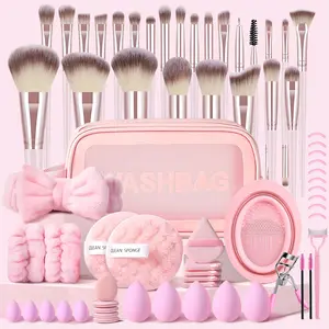 Complete 66Pcs Pink Makeup Brush Set, Professional Make up Tool Kit Includes Portable Cosmetic Bag, Beauty Sponge, Makeup Puffs, Headband & Wristbands, Eye Makeup Tools, Cleaning Tools, Facial Make up Brush Kit for Women, Makeup Brushes Set