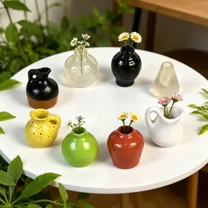 8PCS Cute Mini Ceramic Vase Fridge Magnets with Artificial Flowers, Decorative Magnetic Ornaments for Kitchen Office Locker Whiteboard Decoration