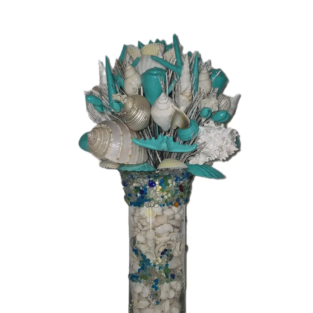 Seashell Bouquet in Caribbean Blue Color in 2 Sizes.