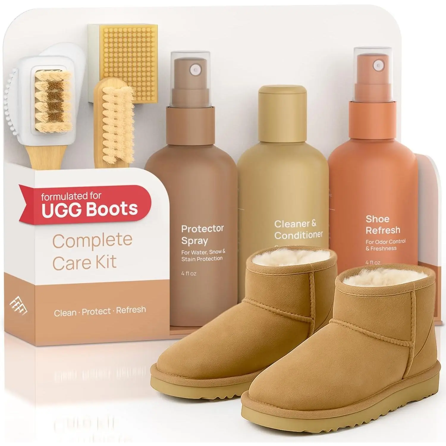 Suede Cleaning Kit Compatible for  Footwear - Sheepskin & Suede Gentle Cleaner and Conditioner, Protector , Odor Remover, Suede Stain Nap Eraser, Dual Brush Set for  Shoes