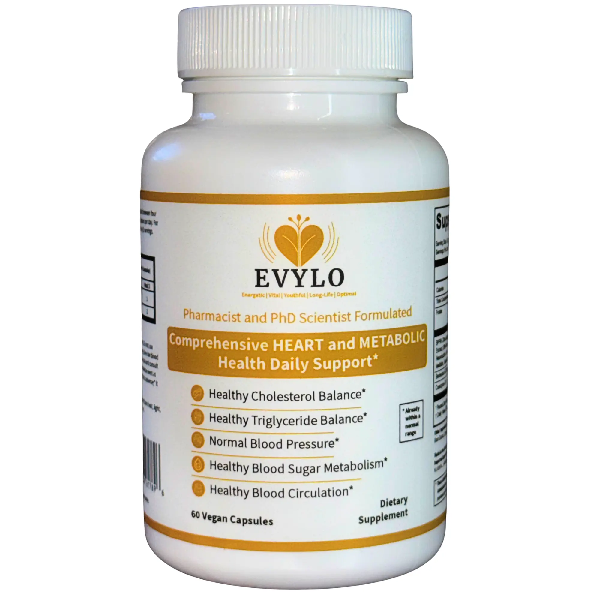 Evylo All-in-1 Vegan Heart Health Supplement - Cholesterol, Triglyceride, Blood Pressure, Blood Sugar & Circulation Support - Berberine, Bergamot BPF, CoQ10 & Folate - 60 Capsules