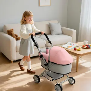 Novocreation Adjustable Height & Foldable for doll Stroller - Light Gray/Pink, 16-20 Inch for dolls, Durable Plastic with Storage Basket & Ergonomic Handle, Ideal Gift for Doll Accessories, for doll Stroller, Playful Design, Sturdy Construction