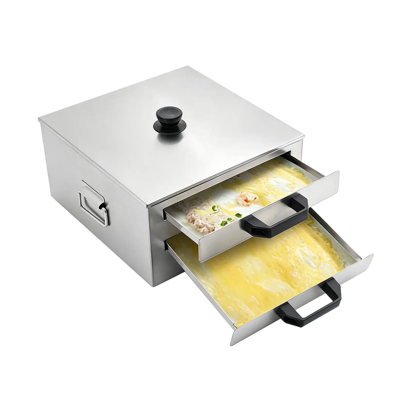304 Stainless Steel Double-Tier Rice Noodle Roll Machine with 3D Steam Circulation & Anti-Scald Handles, Fast Steamer for Rice Noodle Rolls, Dumplings, Seafood, Vegetables, for Home Kitchen, Breakfast Shop, Snack Bar, Outdoor Cooking