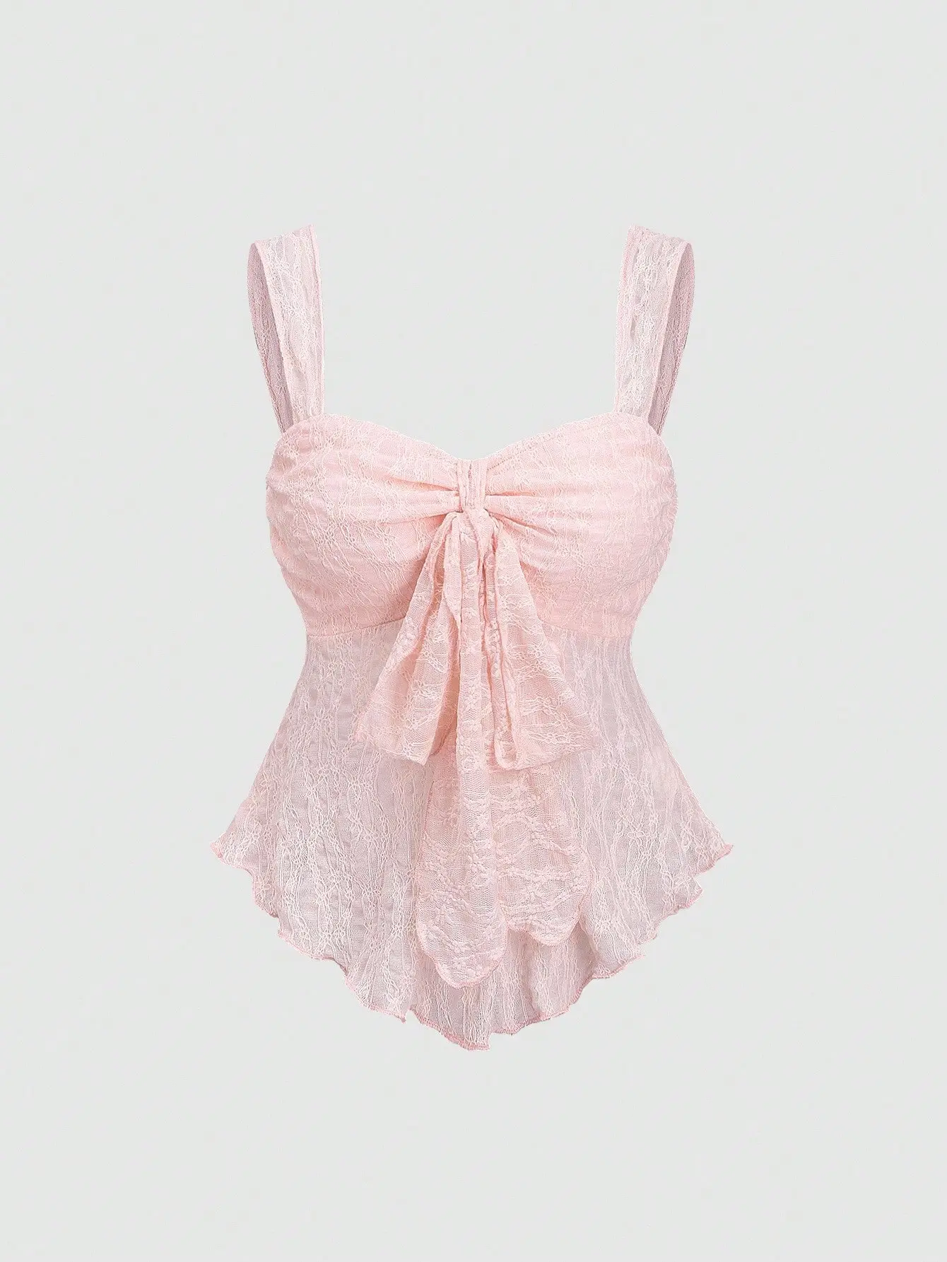 VYNCE Wide Strap Bow Textured Fabric Top Sweet Fashionable Spring Summer Cute Top Casual Everyday Blouse
