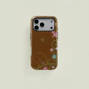 Butterfly Floral Swirl Pattern Phone Case, Cover, Durable Two-In-One Protection, Fits iPhone 17 16 15 14 13 12 Pro, Samsung Galaxy S25 S24 S23 S22 Ultra Series