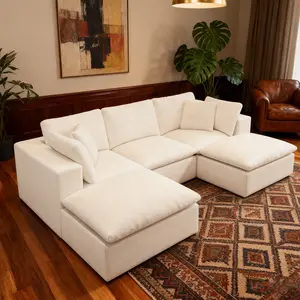【5 Packages shipping】108"U-Shaped boneless sectional couch，Modular cloud couches with ottoman,Deep seat,Chenille fabric,Memory foam cushion,NoAssembly Required,For Living Room Apartment,Free Combination,Modern Upholstered Sofa