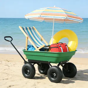 Folding car Poly Garden dump truck with steel frame, 10 inches. Pneumatic tire, 300 lb capacity body 55L  Green