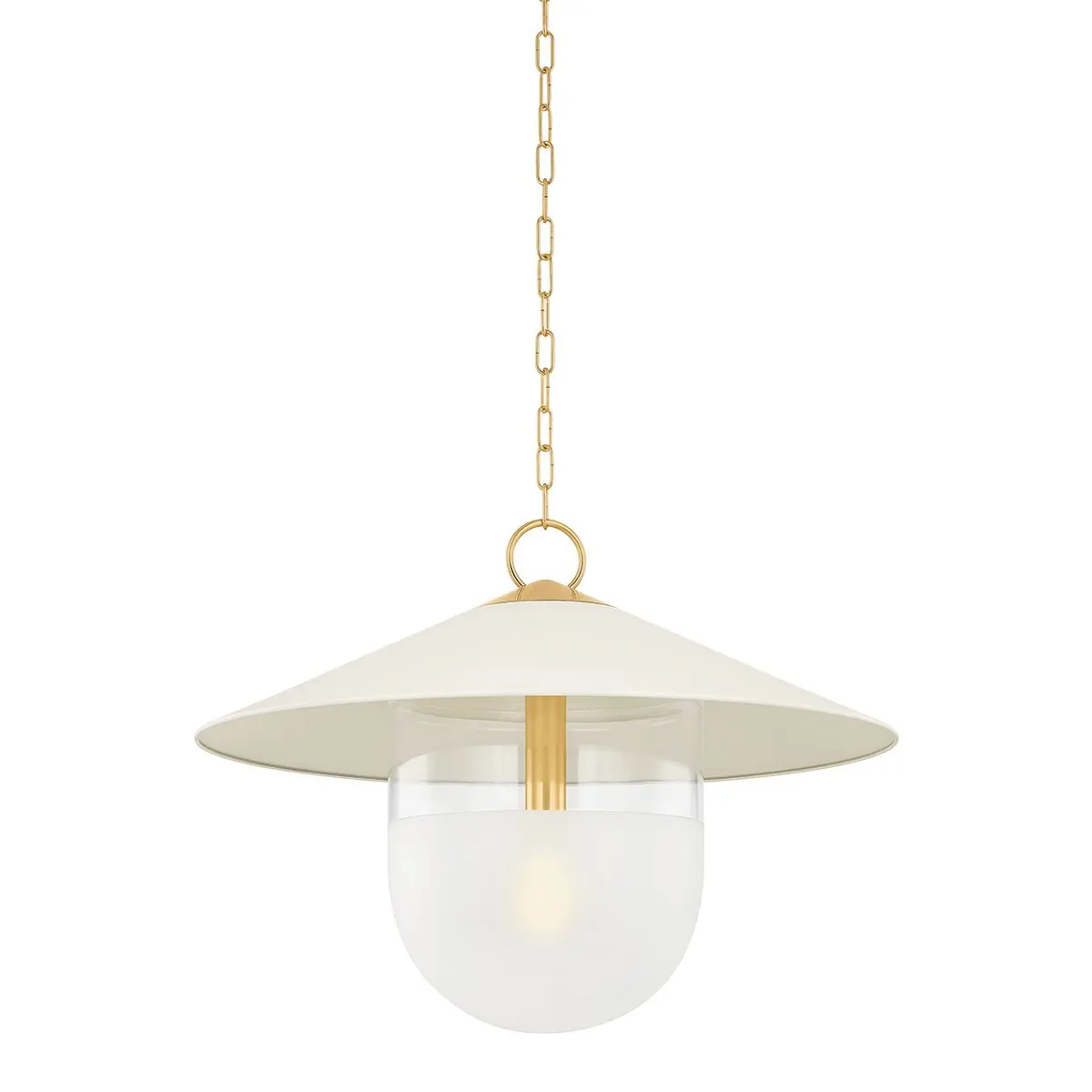 Ressi Large Pendant Light - Modern Factory Style with Soft Cream Shade and Aged Brass Chain