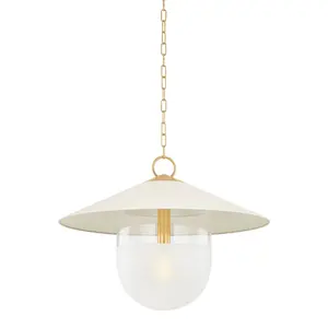 Ressi Large Pendant Light - Modern Factory Style with Soft Cream Shade and Aged Brass Chain
